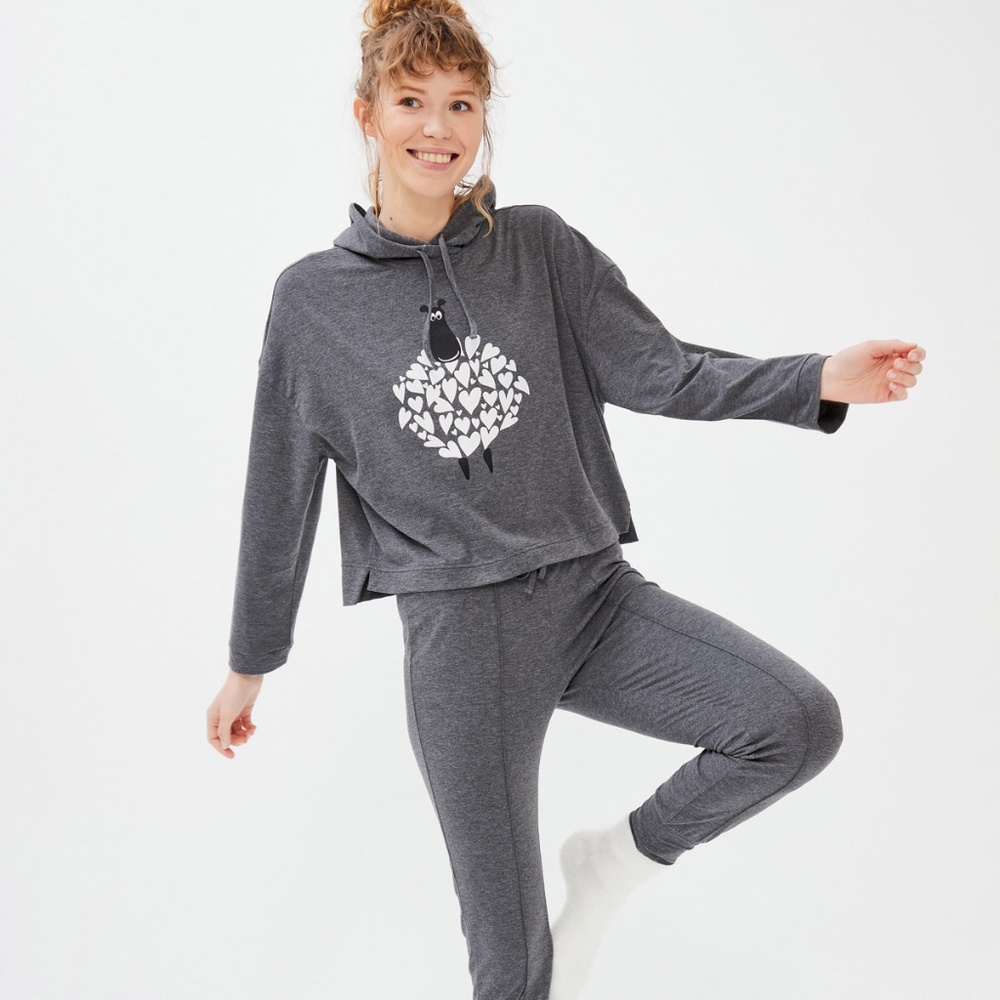 NWT 100% Cotton Cute Pattern Cozy Crop Top Pajama Set women